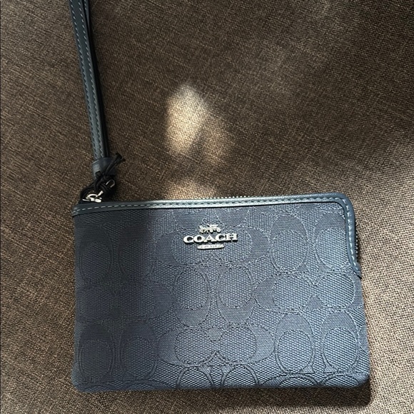 Coach Handbags - Coach blue canvas &  Leather Clutch with Wrist Strap 6x5